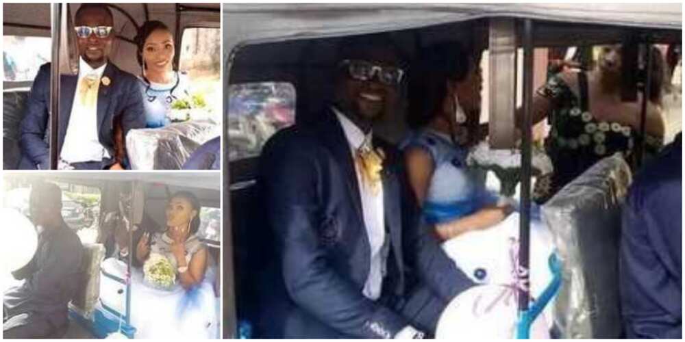 Mixed reactions as Nigerian couple show up for their wedding in new Keke Napep tricycle