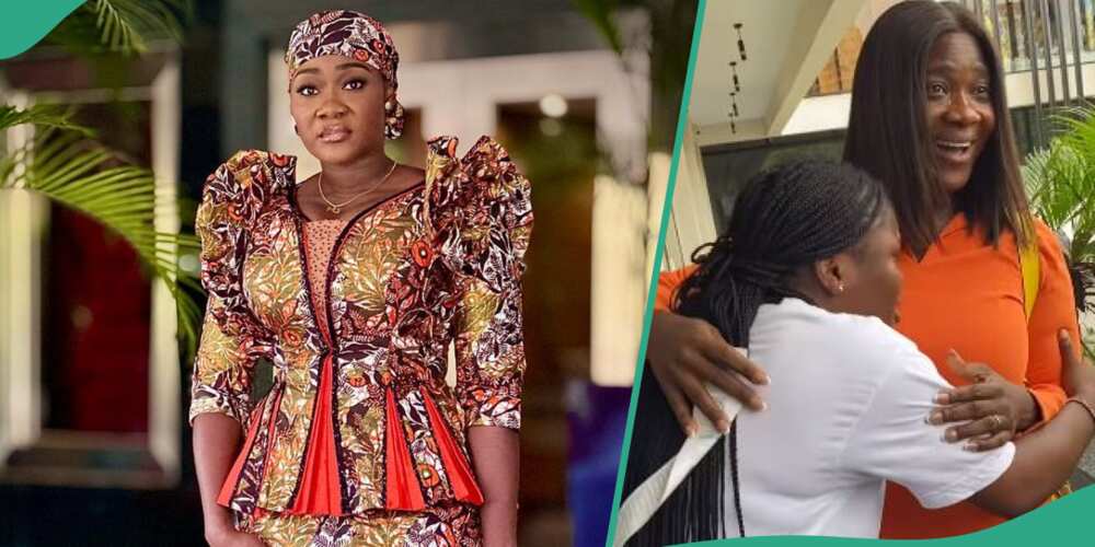 Lady cries after meeting Mercy Johnson.