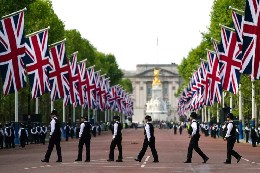 Britain's biggest-ever security is under way, with hundreds of world leaders expected at Monday's state funeral