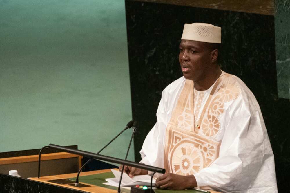 Mali's acting prime minister, Colonel Abdoulaye Maiga, addresses the 77th session of the United Nations General Assembly