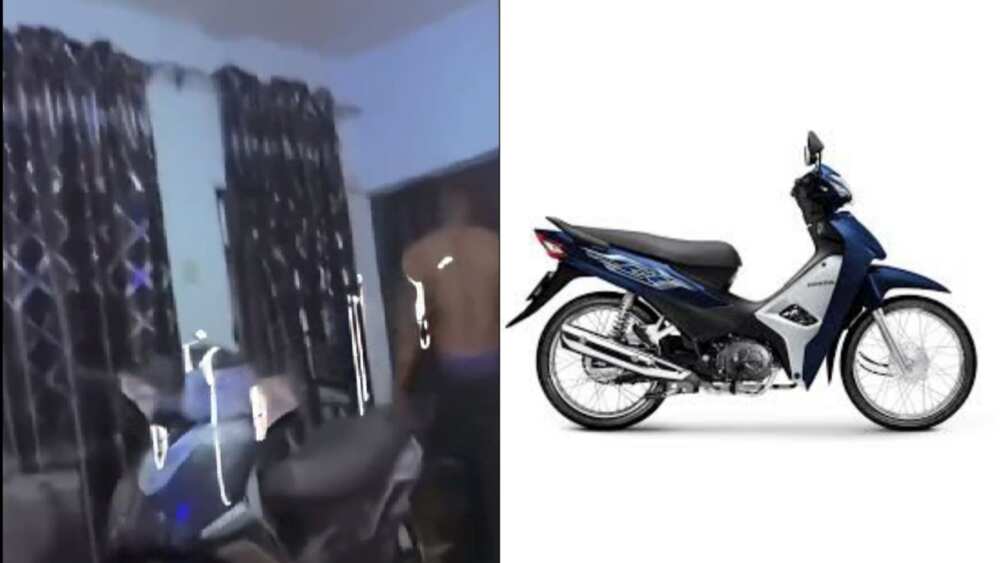 Hilarious moment man parked his bike inside his room