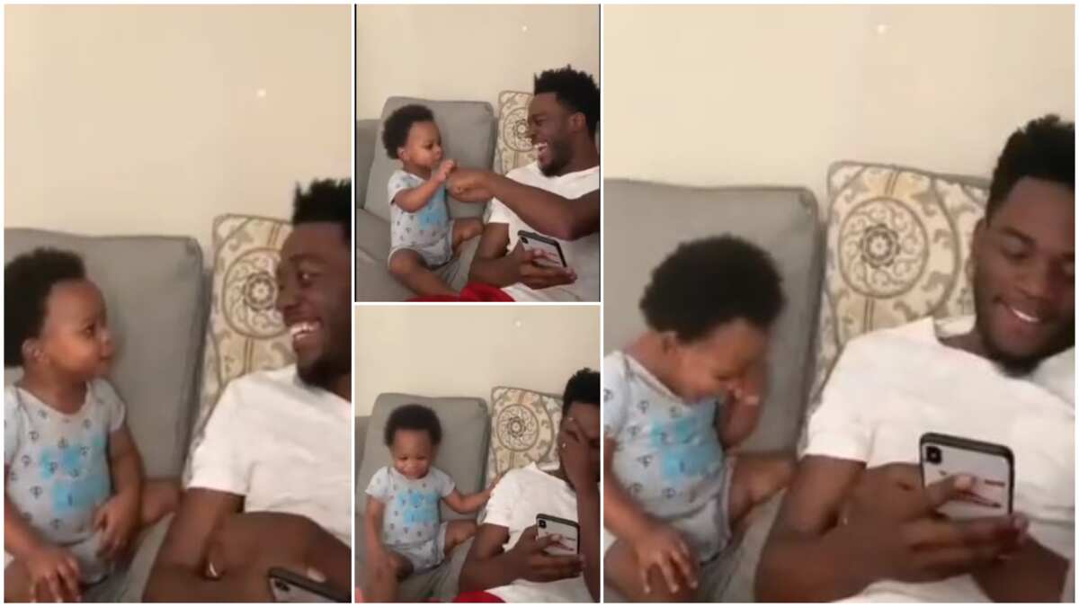 Sweet moment 'father' and baby fist-bump as they talk funny things, their video makes people laugh