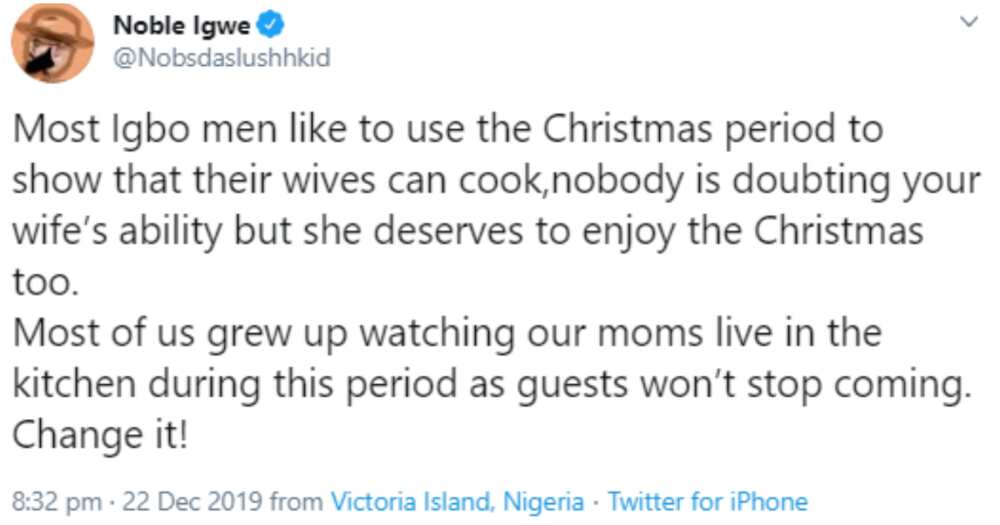 Noble Igwe advises Igbo men whose wives spend Christmas in the kitchen
