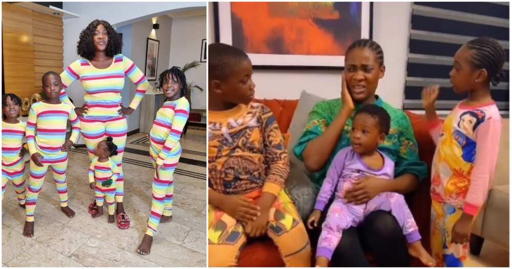 Mercy Johnson wears pity face as two of her children land her 'hot' slaps