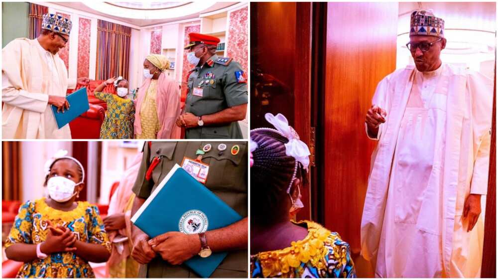 Daughter of Buhari's ex-ADC shows uncommon confidence, salutes Buhari at Aso Villa