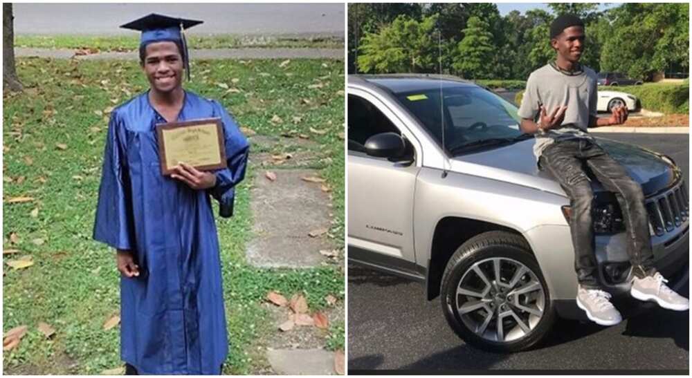 Photos of Corey Patrick who got a new car on graduation day.