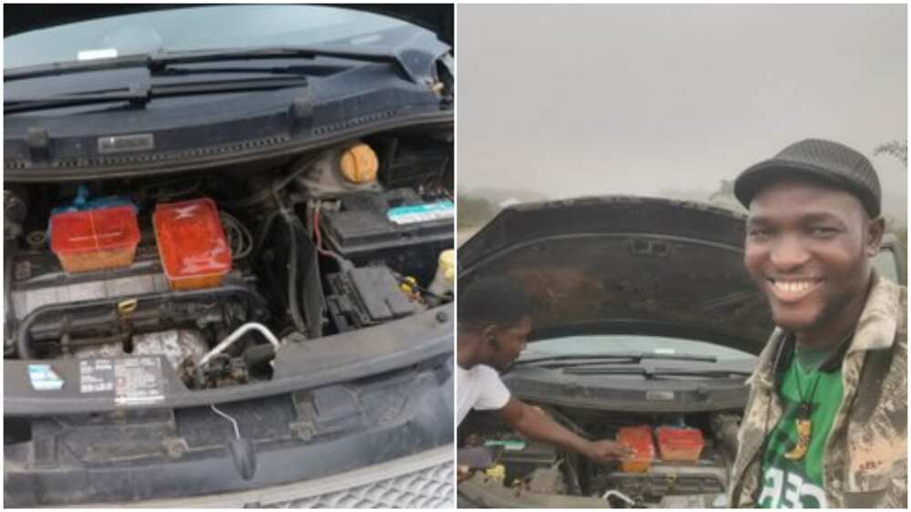 Nigerian man uses car engine as microwave to warm his food, shares photos