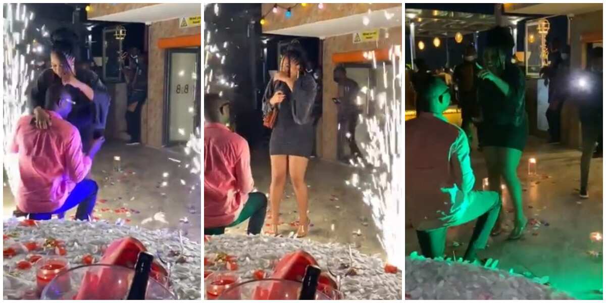 Video of lady's reaction to boyfriend proposal cause massive stir, Many wish they were in her shoes