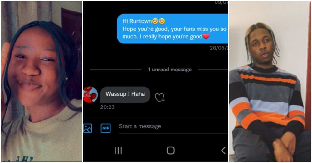 Runtown replies female fan who checked up on him