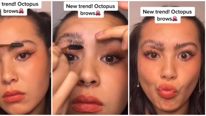 "Let's not make it a trend": Mixed reactions as lady shapes her eyebrows in octopus style