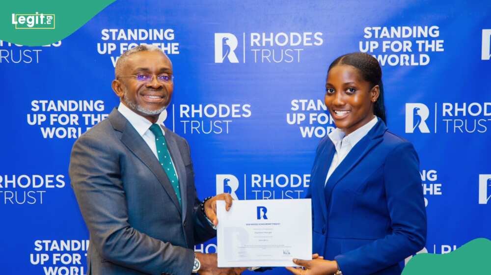 Photos of Magdalene Mawugbea and a representative of Rhodes Scholar awards.