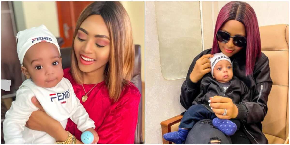 6 adorable photos of Nollywood actress Regina Daniels showing off baby Munir