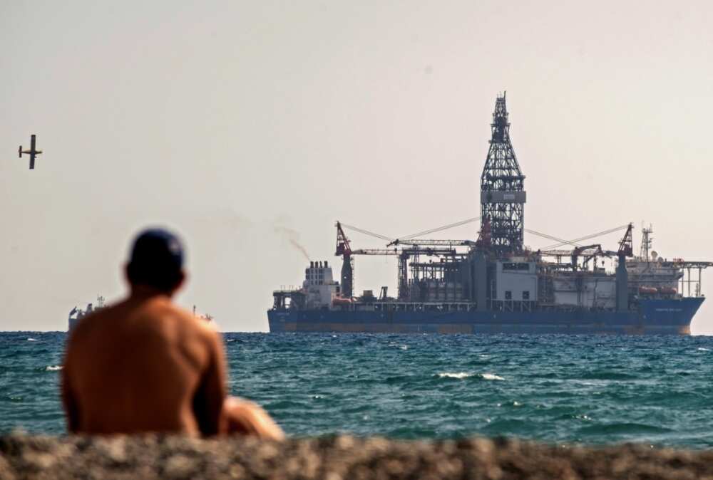 A drilling ship is seen off the Cypriot coastal city of Larnaca
