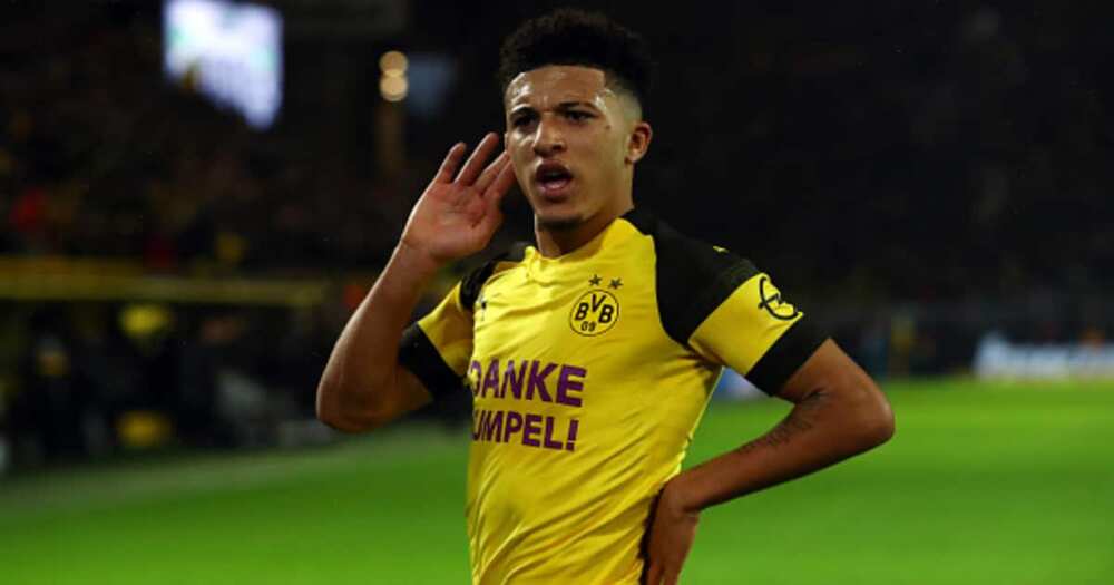 Jadon Sancho celebrates after scoring for Dortmund. Photo: Getty Images.