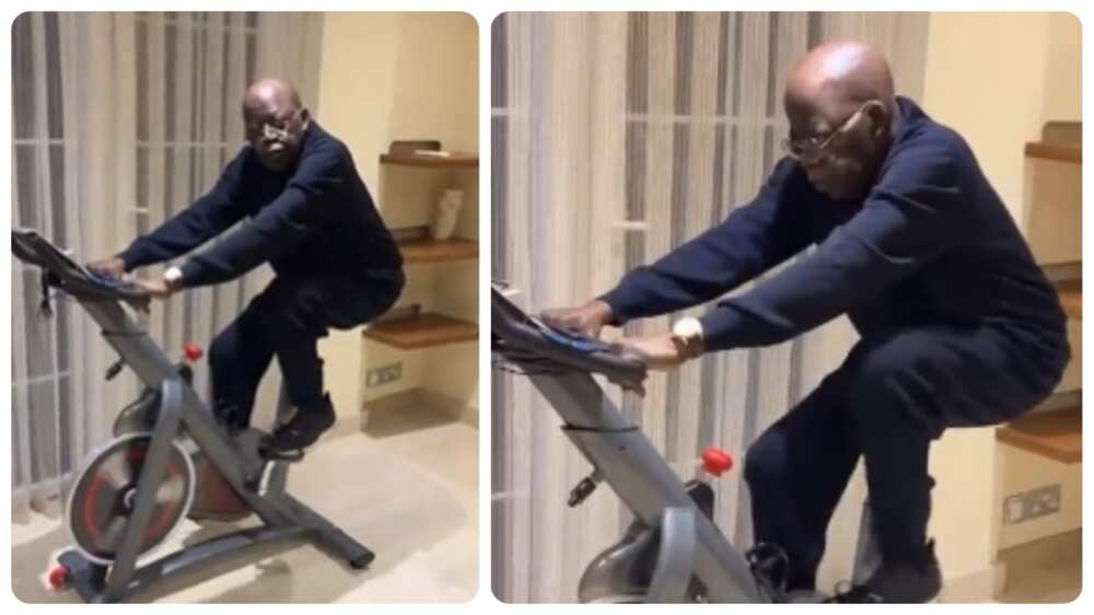 Bola Tinubu exercising, Tinubu on bike