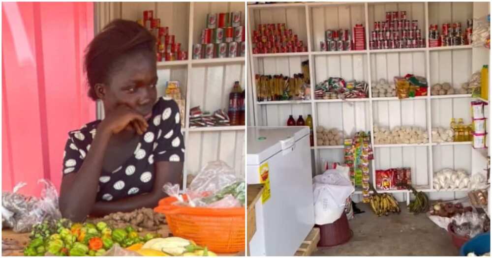 Mma Abiba, mum of two twins, shop. hawking pure water