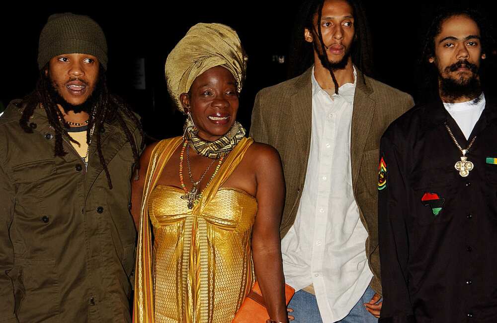 The late Bob Marley's widow and sons, Stephen Marley, Rita Marley, Julian Marley and Damian "Jr. Gong" Marley at the Royal Albert Hall on September 22, 2005 in London, England. (Photo by Dave M. Benett/Getty Images) The late Bob Marley's widow and sons, Stephen Marley, Rita Marley, Julian Marley and Damian "Jr. Gong" Marley at the Royal Albert Hall on September 22, 2005 in London, England. (Photo by Dave M. Benett/Getty Images)