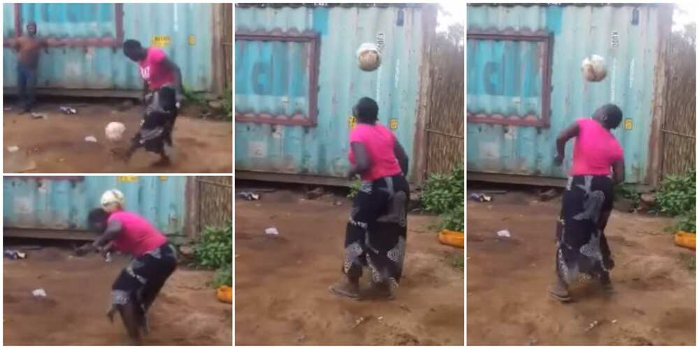 Woman in Wrapper Shows Impressive Football Skills, Juggles Ball with Her Legs, Head and Shoulder Non-Stop