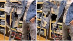 Nigerians react to video of extremely ripped denim pants reportedly worth N1.5m