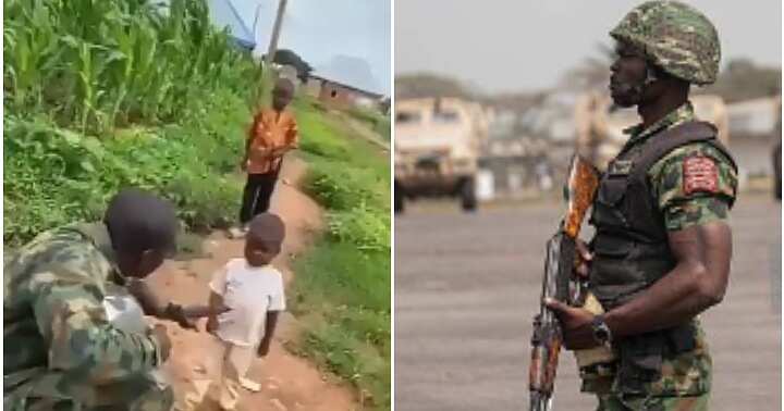 Nigerian soldier advises little boy, don't grow up