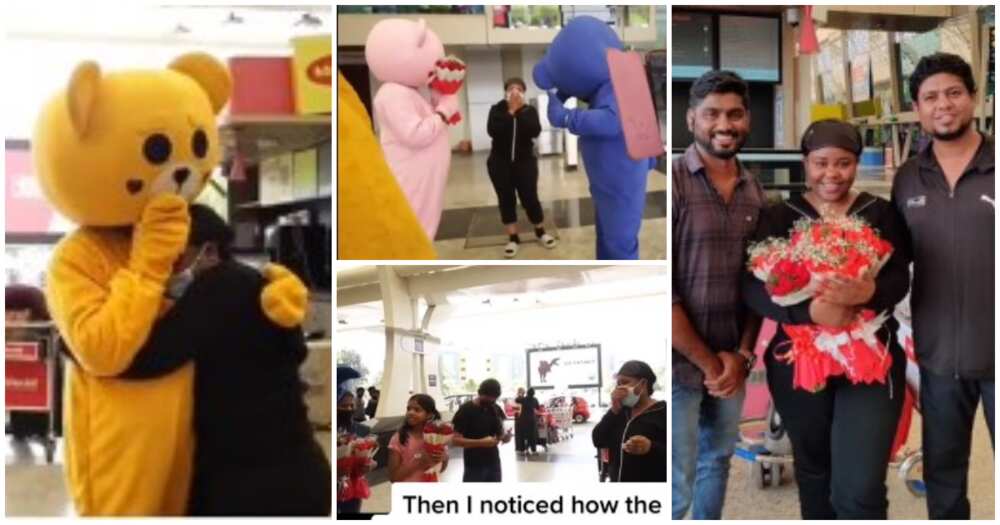 “So Sweet”: Indian Family Storm Airport in Video with Flowers and 3 Mascots to Receive Their Son’s African Bae