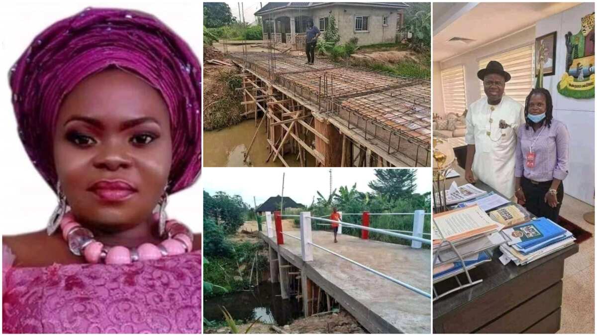 Nigerians praise female councillor in Bayelsa who used her car allowance to build bridge, photos go viral