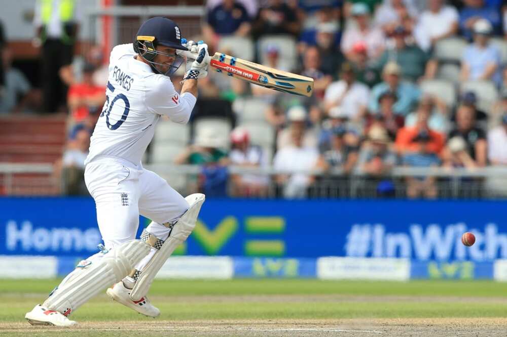 Fine fifty - England's Ben Foakes hits out during his unbeaten 61 against South Africa at Old Trafford