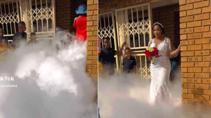 "Decor check": Bride has epic smoke show entrance but focuses on the 5 handsome groomsmen instead