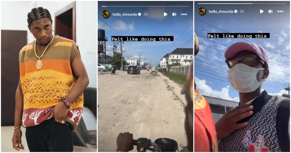 Bella Shmurda jumps on 'okada' to transport himself in Lagos. Bella Shmurda jumps on 'okada' to transport himself in Lagos.