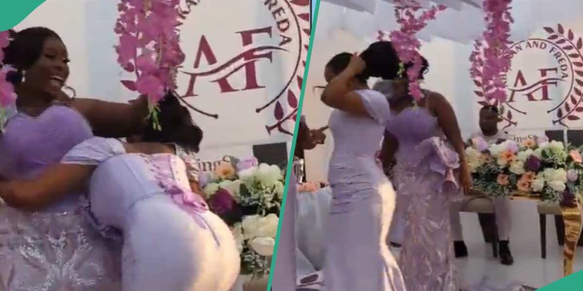 See the funny video of a bridesmaid whose wig was stuck on a flower at a wedding