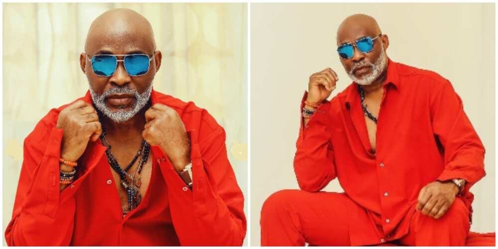 Photos of RMD in a red outfit.