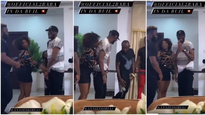 “She loves him so much”: Annie Idibia can’t keep hands off 2baba in viral video as he surprises her on set