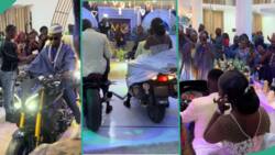 Drama as couple storm their wedding venue in bikes, guests stand up on awe, video goes viral
