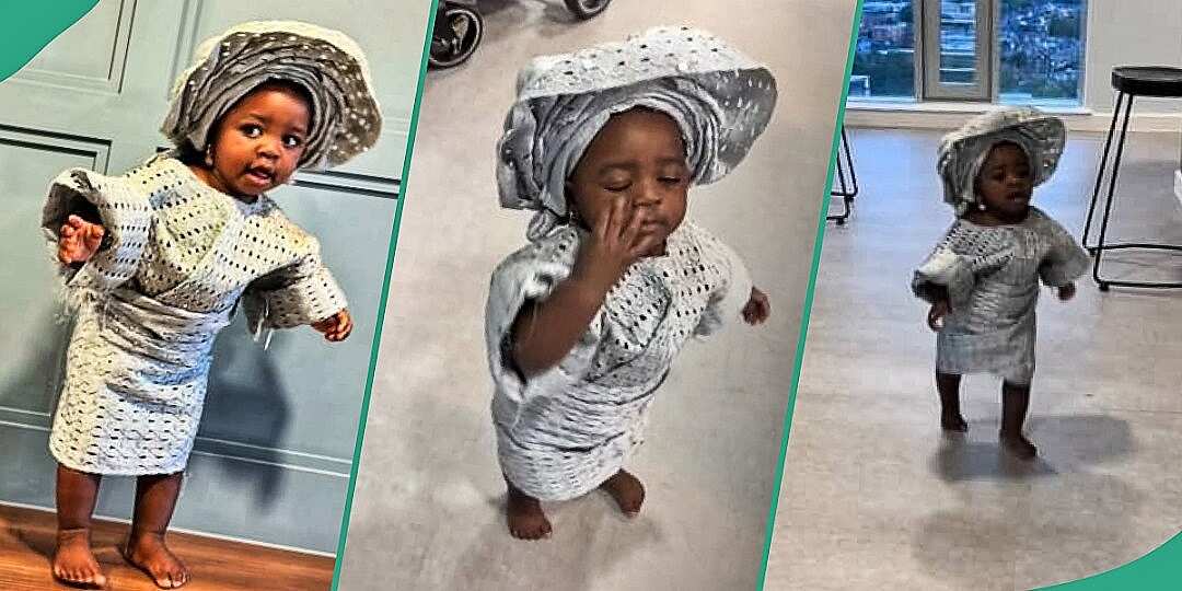 Watch cute video of little girl who slayed Yoruba outfit and gele