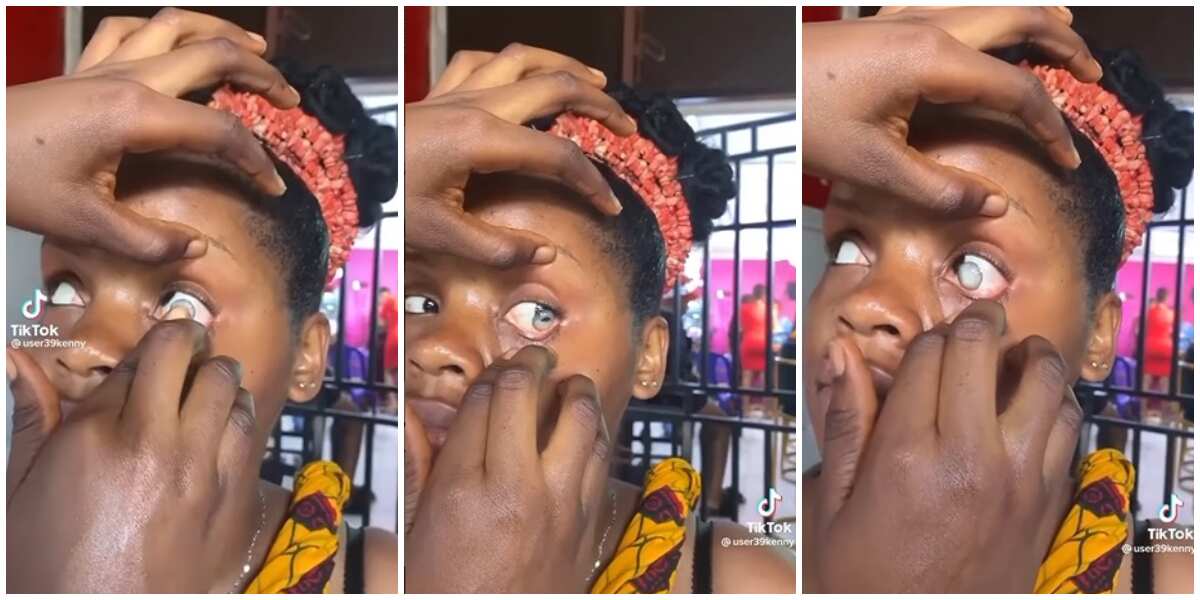 Viral video of lady struggling to wear contact lens leaves internet users amused