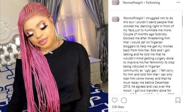 Bobrisky: Lady calls him out for not returning N8m he borrowed for gender surgery
