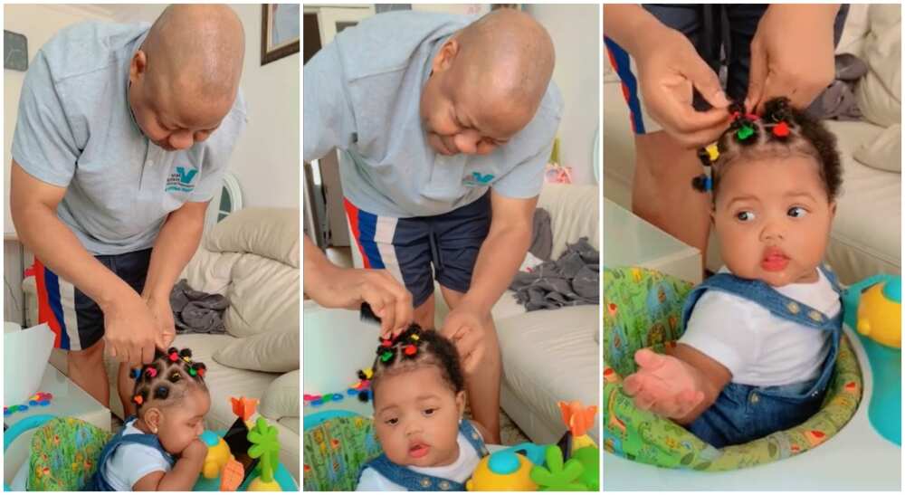 Photos of a dad plaiting his daughter's hair. Photos of a dad plaiting his daughter's hair.