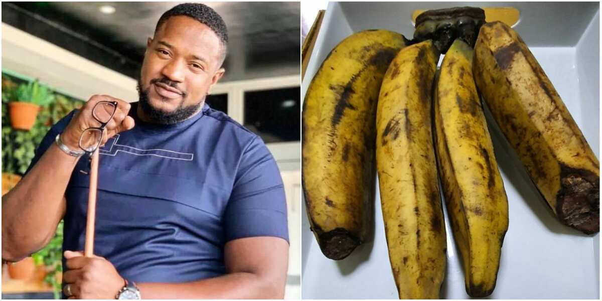 Maybe he bought it online: Hilarious reactions as Mofe Duncan shares photo of plantain he bought for N6k