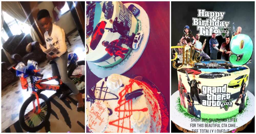 Wizkid's son Boluwatife gets GTA themed cake, bicycle for his 9th birthday