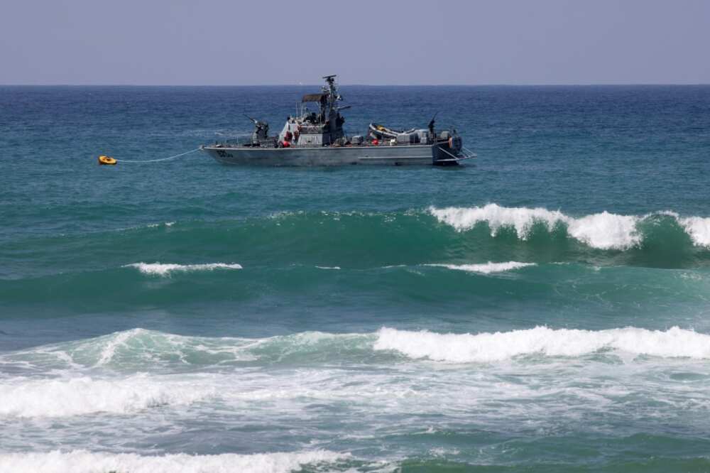 An Israeli navy vessel patrols Mediterranean waters near the border