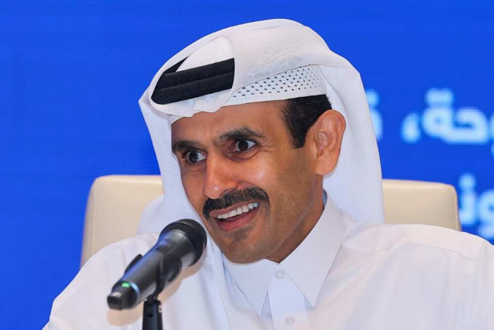 Qatar's Minister of State for Energy Affairs and President and CEO of QatarEnergy Saad Sherida al-Kaabi speaks during a signing ceremony and press conference with Exxon Mobil Corporation’s Chairman and CEO in Doha, on June 21, 2022