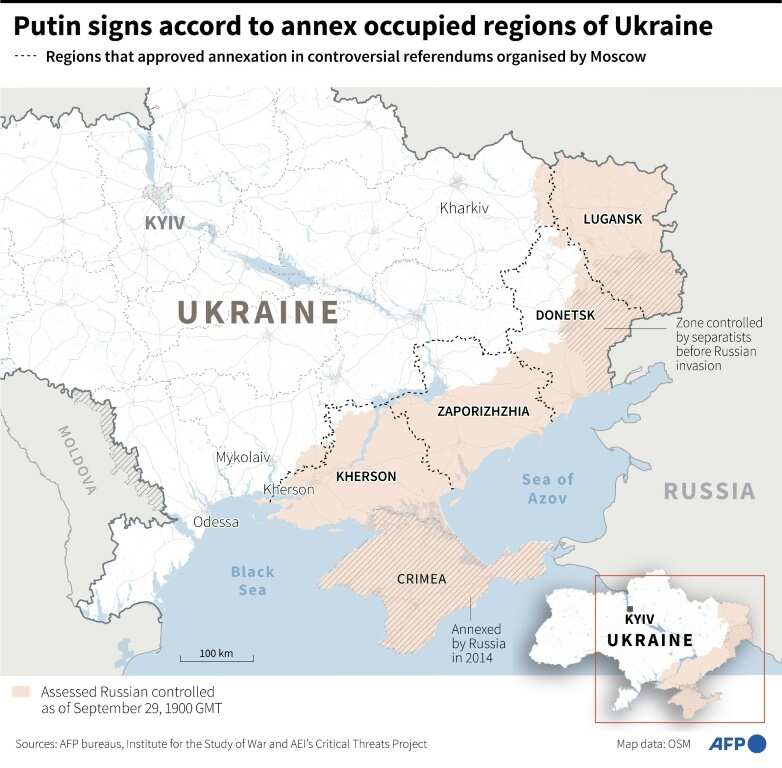 Putin signs accord to annex occupied regions of Ukraine