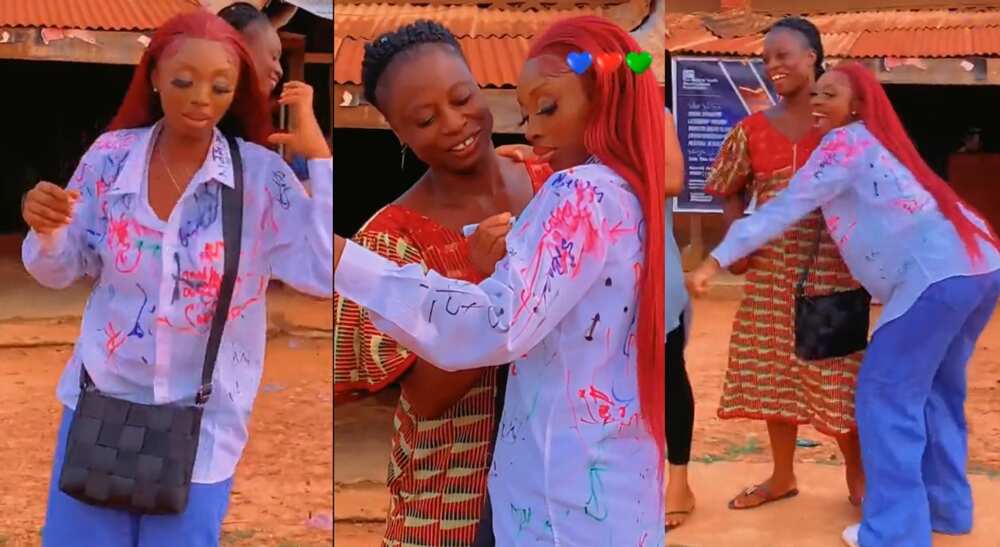 Photos of a lady celebrating after graduating from university.