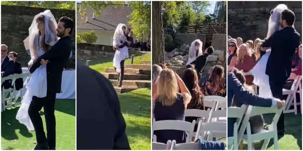 Reactions as man carries physically challenged 'bride' from entrance to altar in viral video