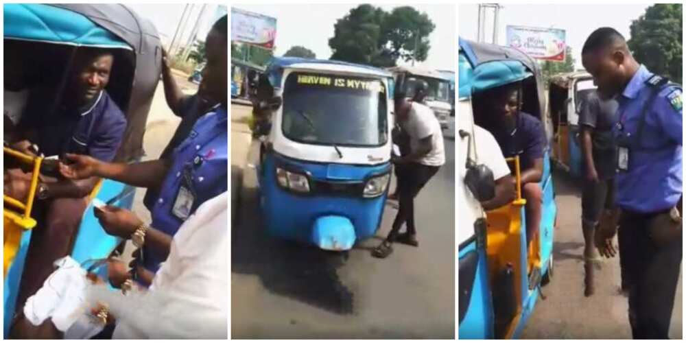 Kind Nigerian policeman gives keke driver and all his passengers cash in clip