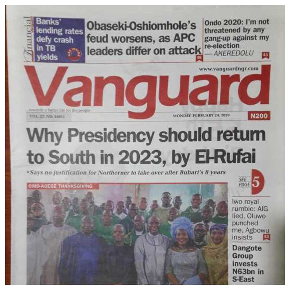 Newspapers review February 24: Governors worried over depletion of Excess Crude Acount