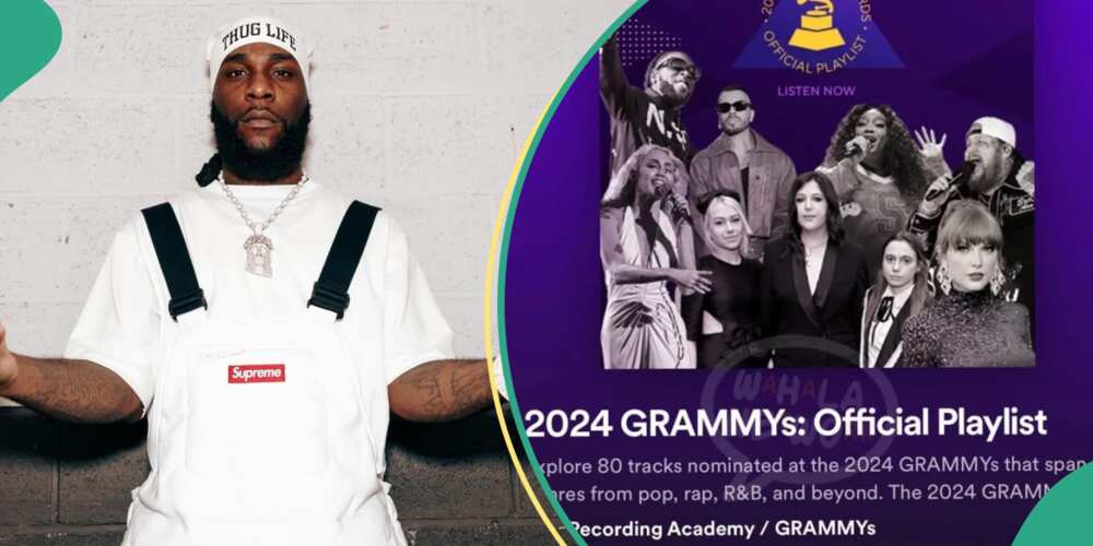Burna Boy on the cover of Grammys 2024 playlist.