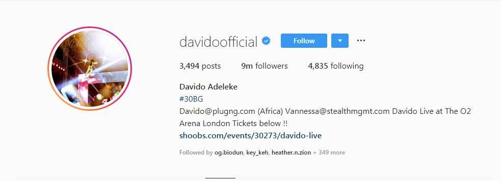 Davido becomes first Nigerian celeb to have 9m followers on Instagram