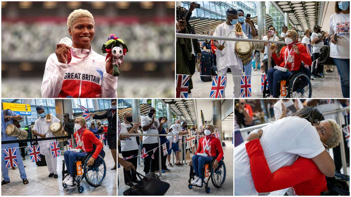 Moment Nigerian lady who represented Britain at Paralympics was welcomed by oyinbos, family at the airport