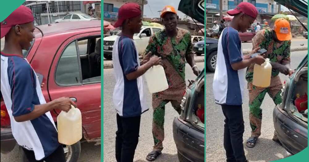 Man gives out fuel for free.
